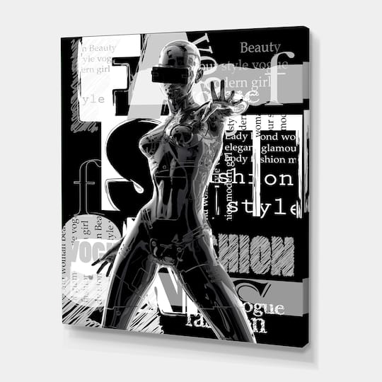 Designart - Monochrome Cyborg Body II - Modern Canvas Wall Art Print